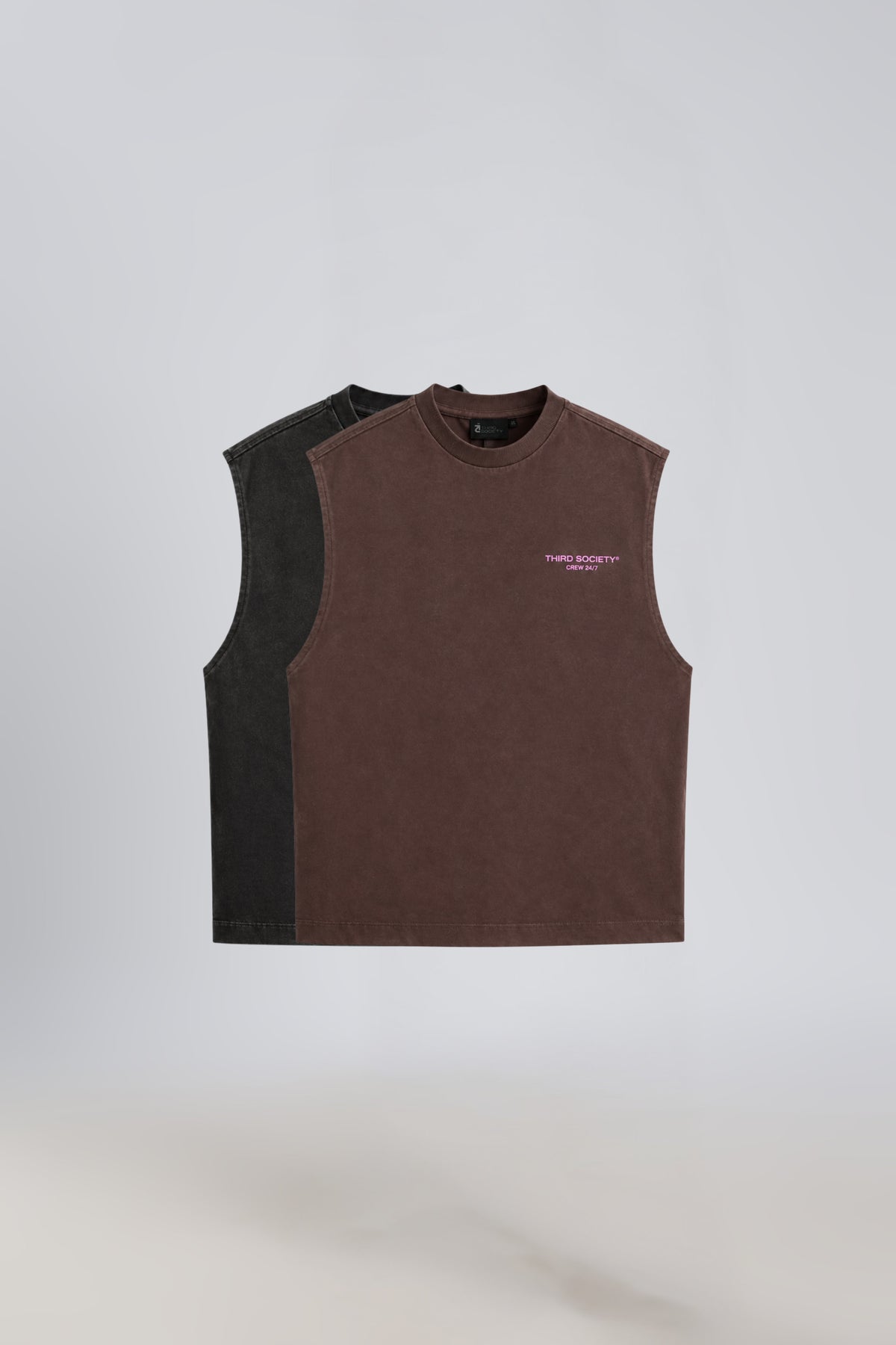 Two-pack of sleeveless tank tops in Burnt Umber and Carbon Wash