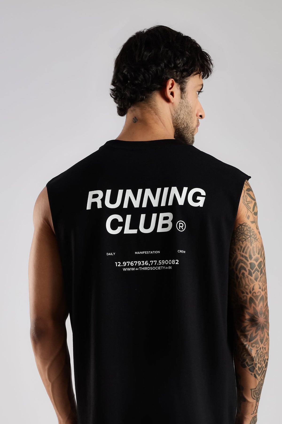 Black tank top, third society, running club