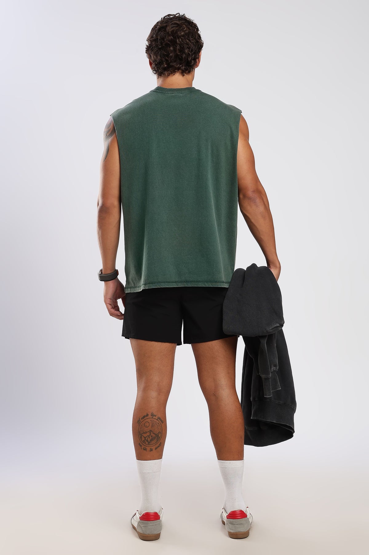 Back view of the Forest Moss green tank top for men