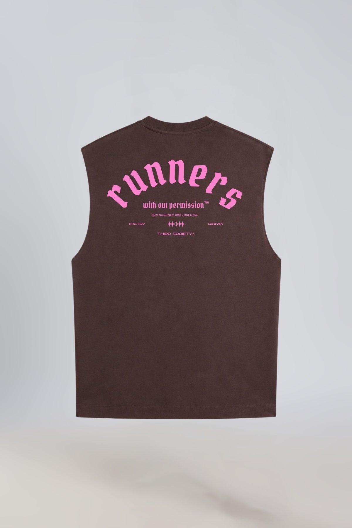 Burnt Umber Pink men's cotton tank top with Runners Without Permission back graphic