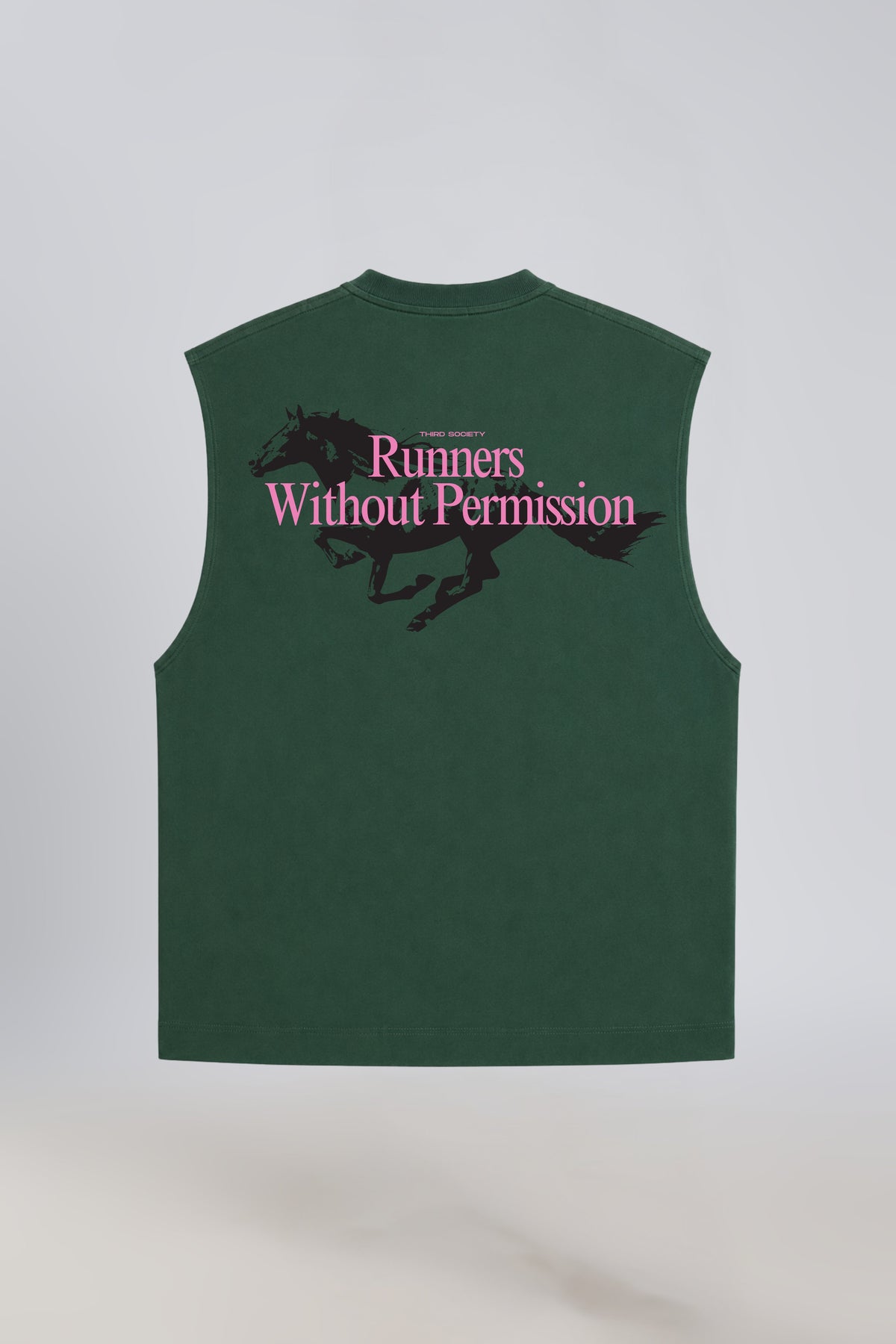 Forest Moss oversized tank top for men with running horse graphic