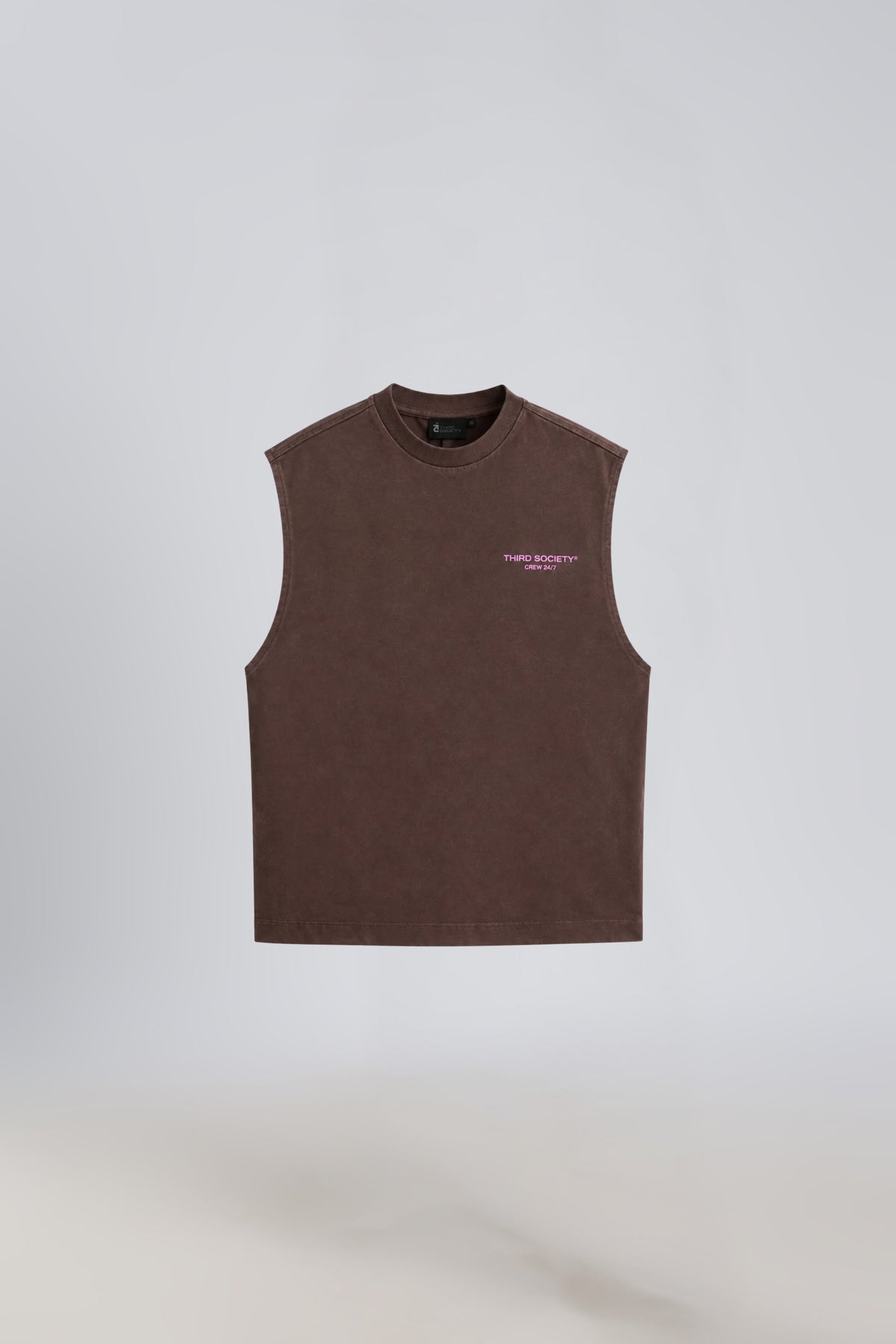 Burnt Umber tank top showing the front with the Third Society chest logo