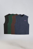 Four Third Society tank tops in Forest Moss, Carbon, Iron Slate and Burnt Umber washes