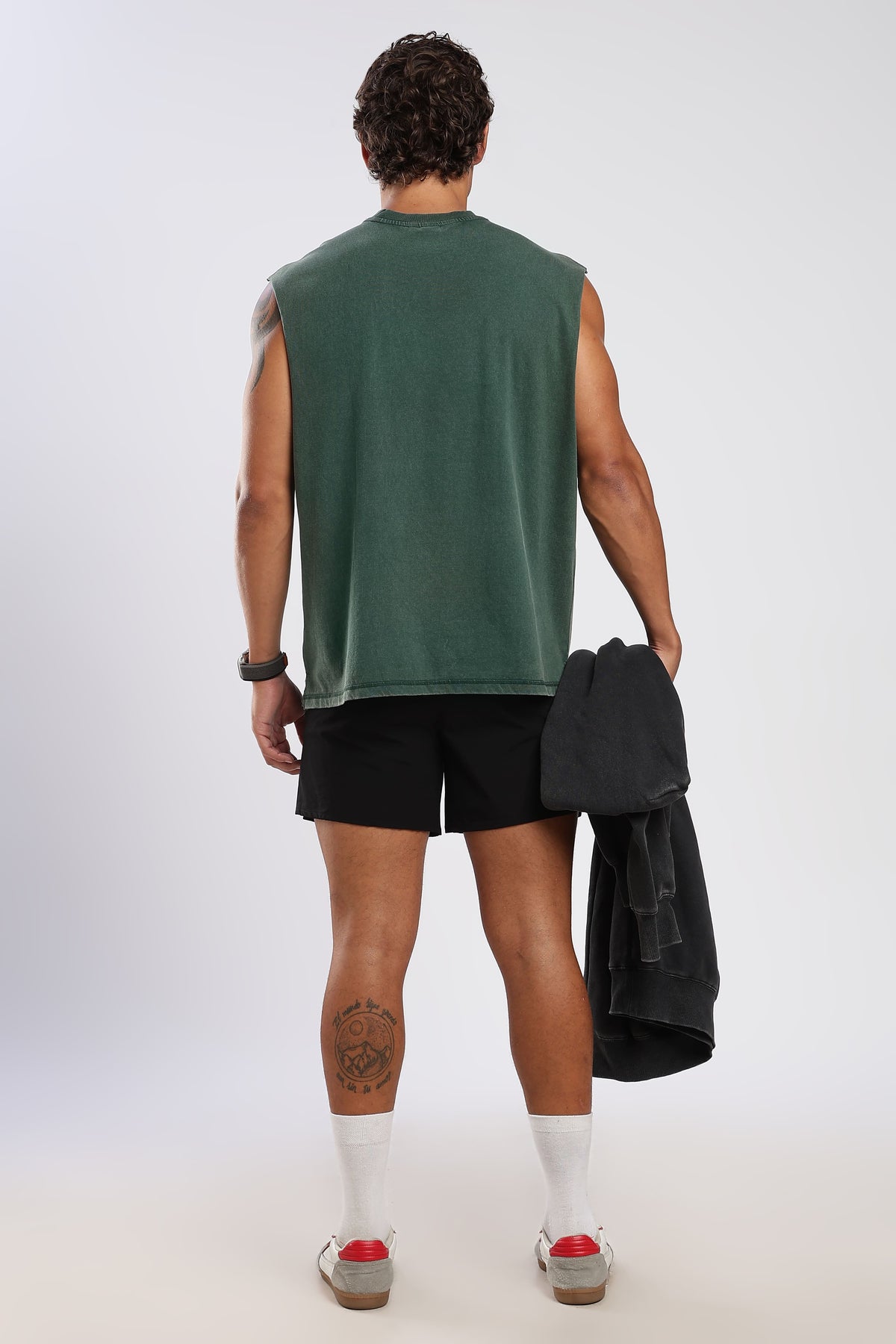 Back view of the Forest Moss green tank top for men