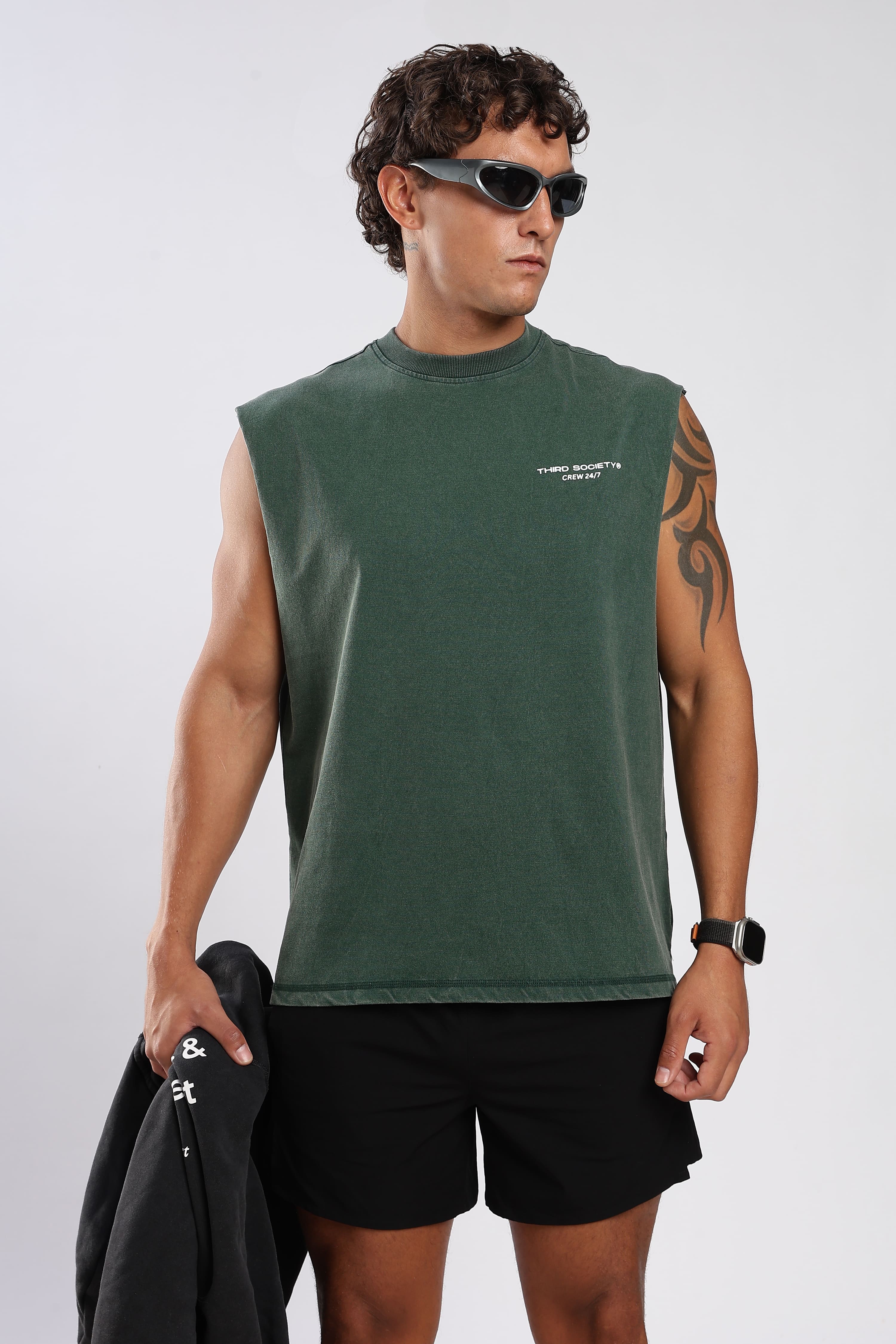 Forest Moss green tank top for men with Third Society chest logo
