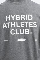 Close-up of the Grey Marl tank top showing the Hybrid Athletes Club back graphic