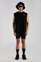 Black men's tank top, front view