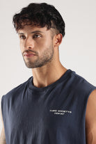 Close-up of the Iron Blue men's tank top and crew neck