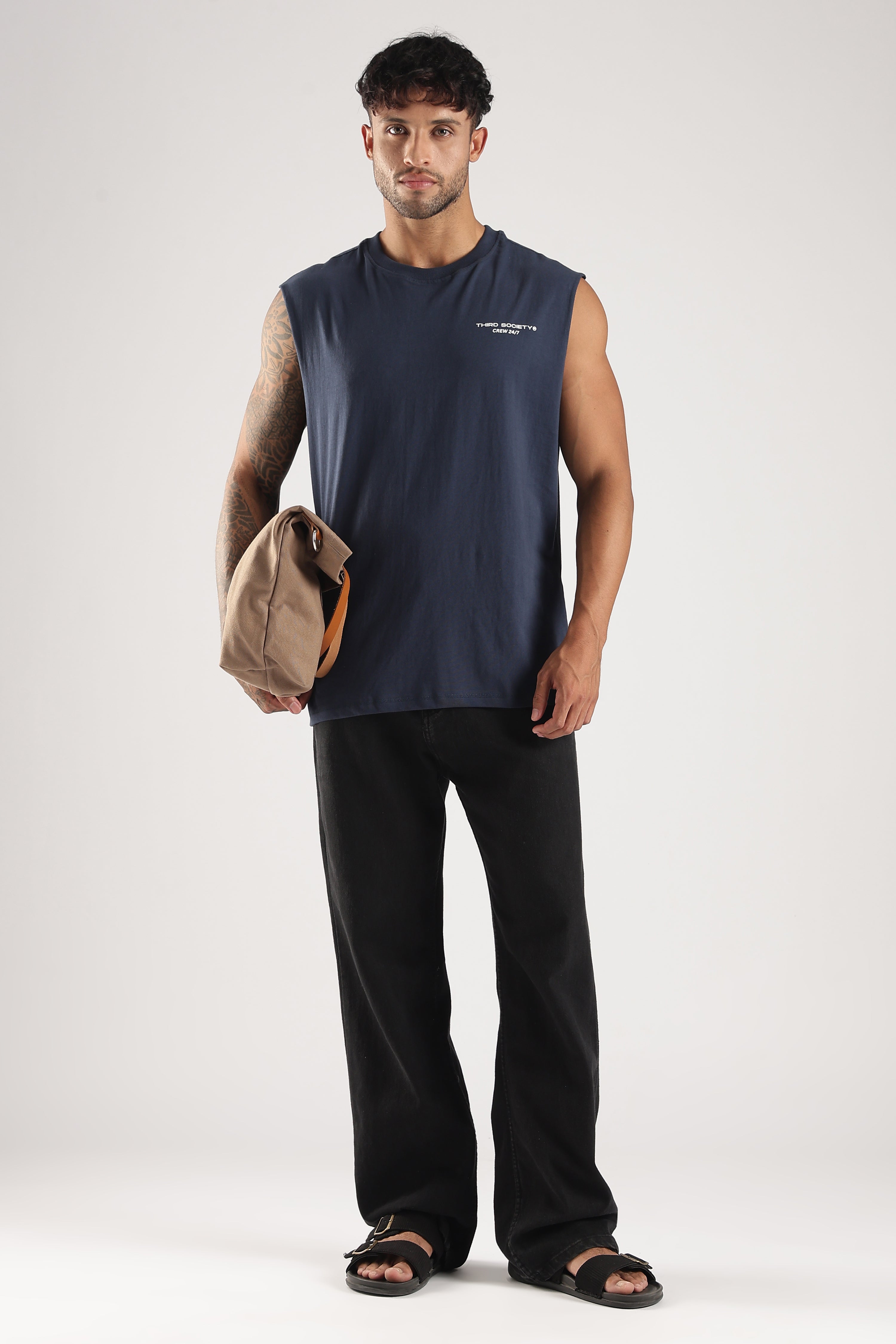 Iron Blue men's weightlifting tank top, front view