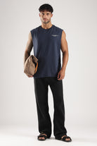 Iron Blue men's weightlifting tank top, front view