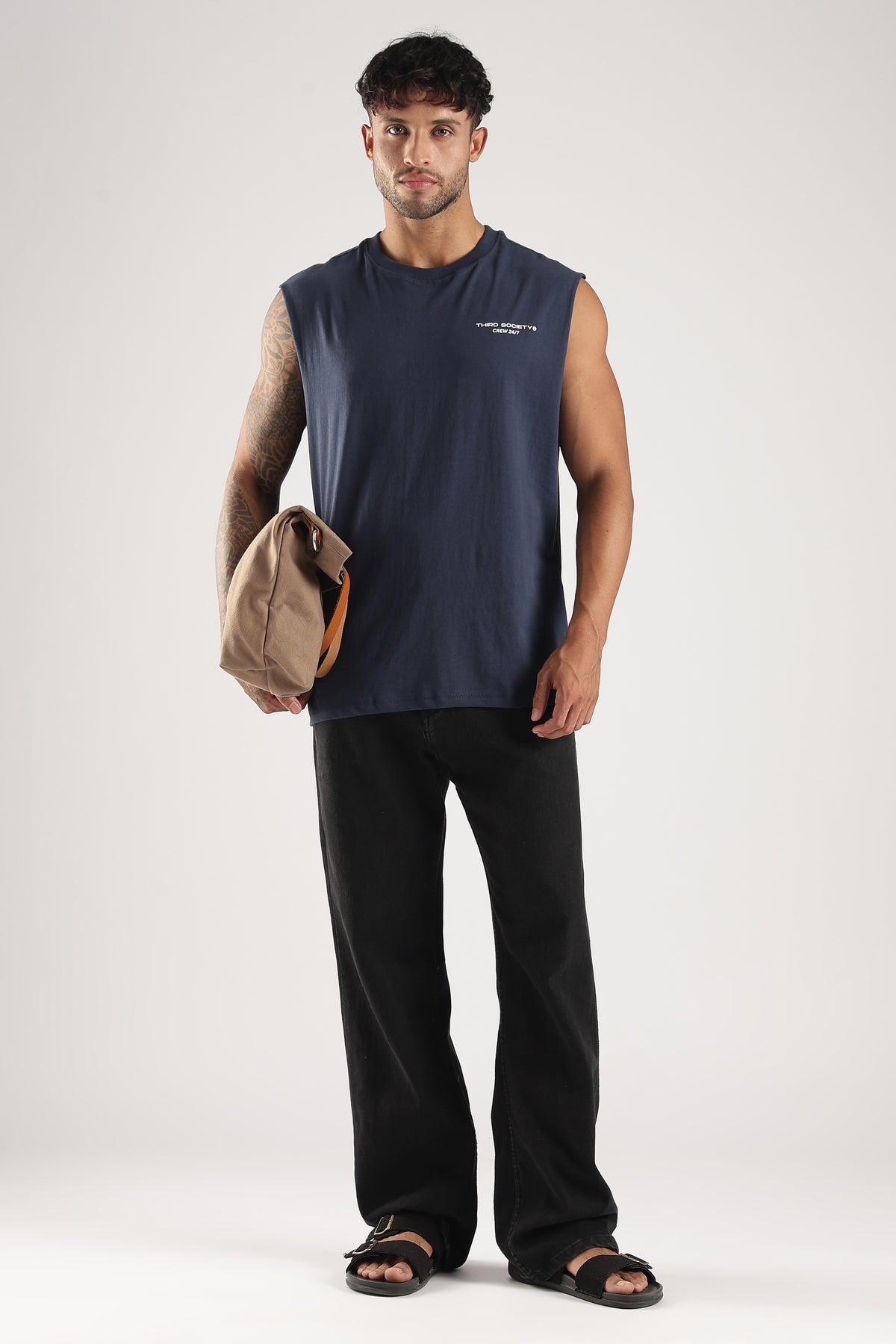 Iron Blue men's weightlifting tank top, front view