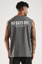 Close-up of the white No Days Off Elite Training Club graphic on the tank