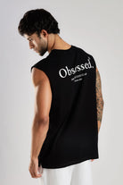 Black tank top with large Obsessed back graphic