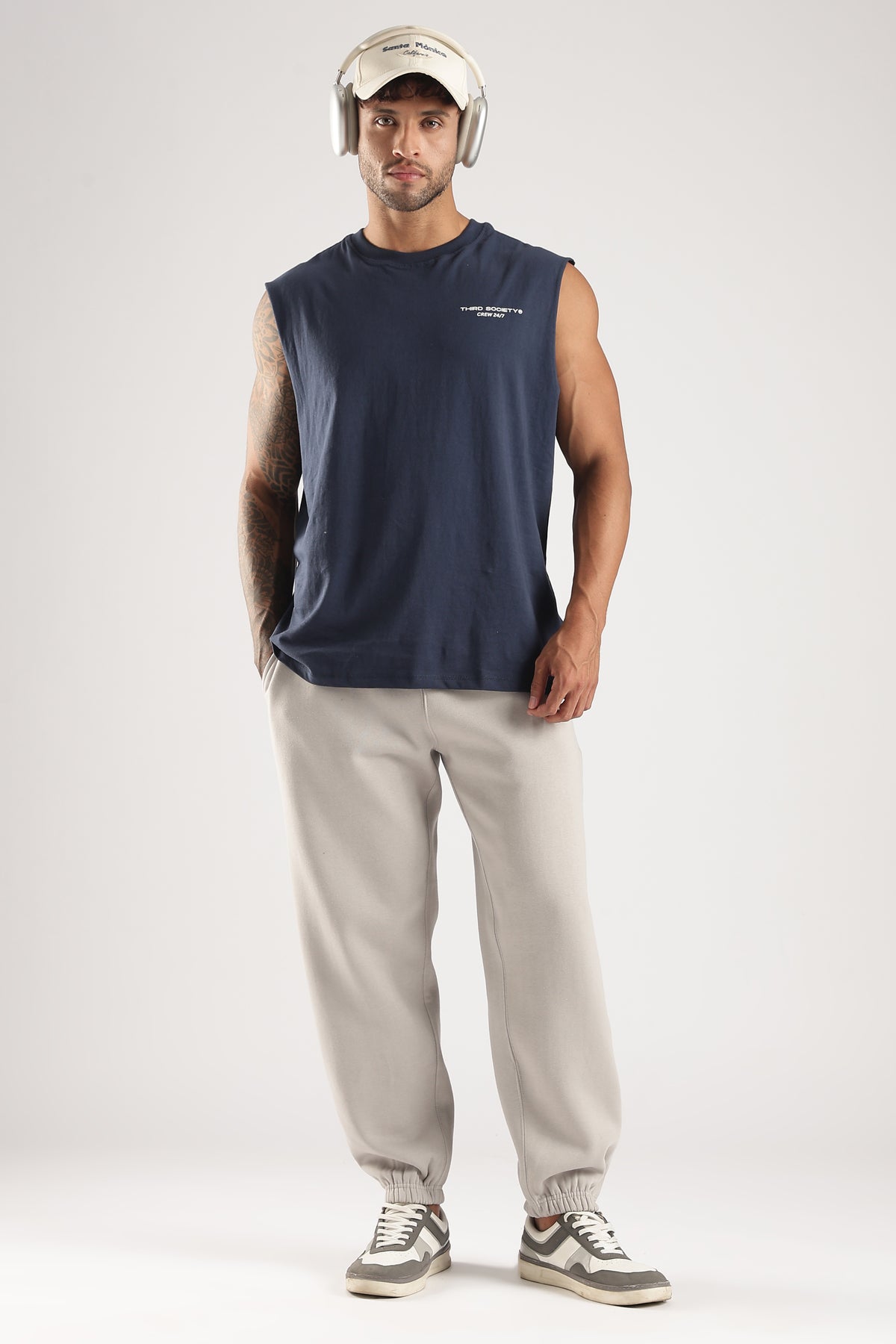 Iron Blue Runners Without Permission tank top showing the front fit and chest logo