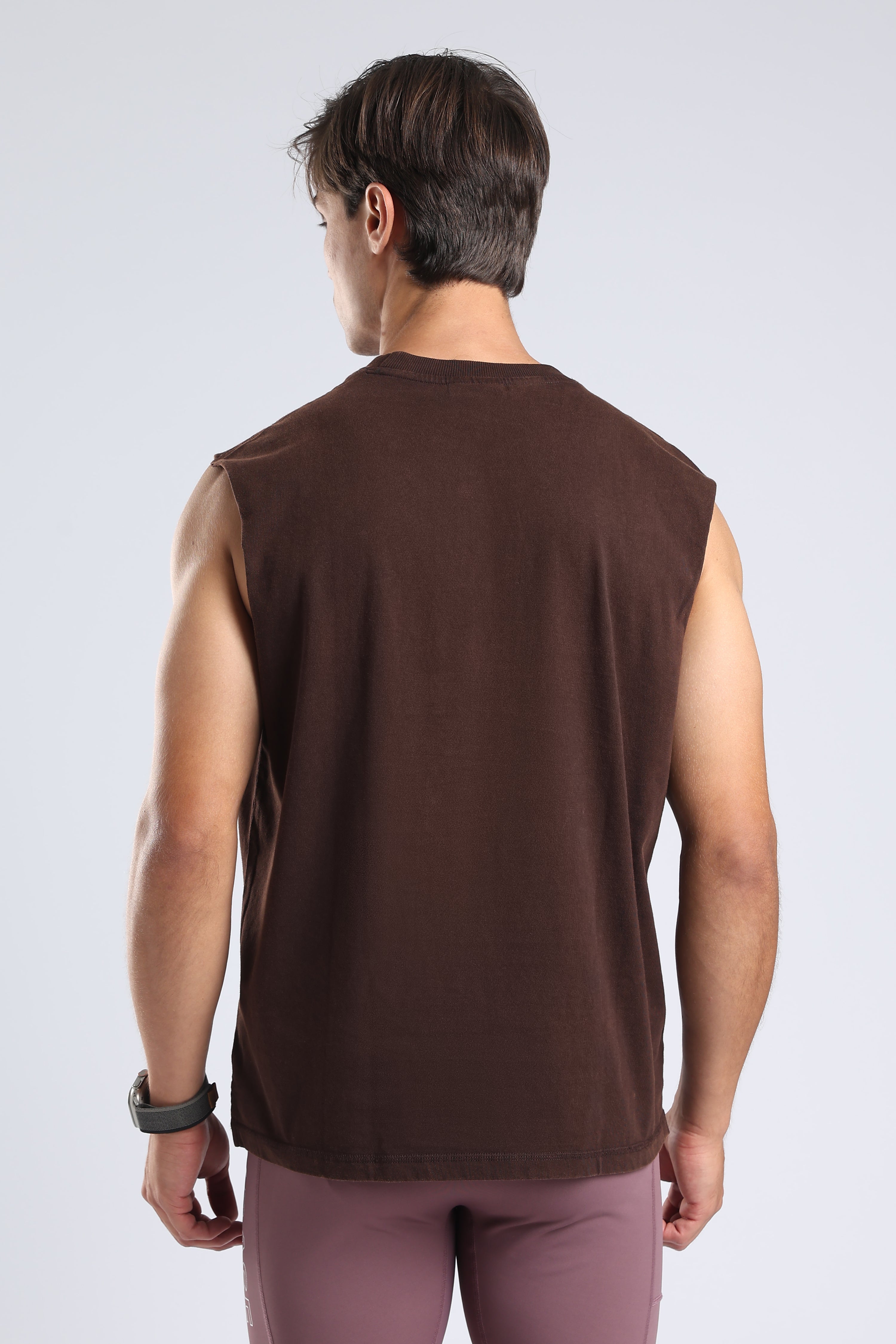 Back view of the Burnt Umber Wash oversized tank showing its plain back