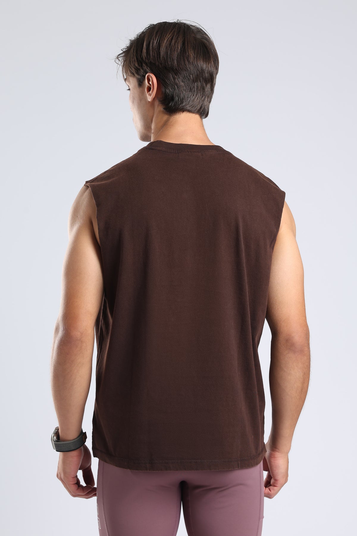 Back view of the Burnt Umber Wash oversized tank showing its plain back