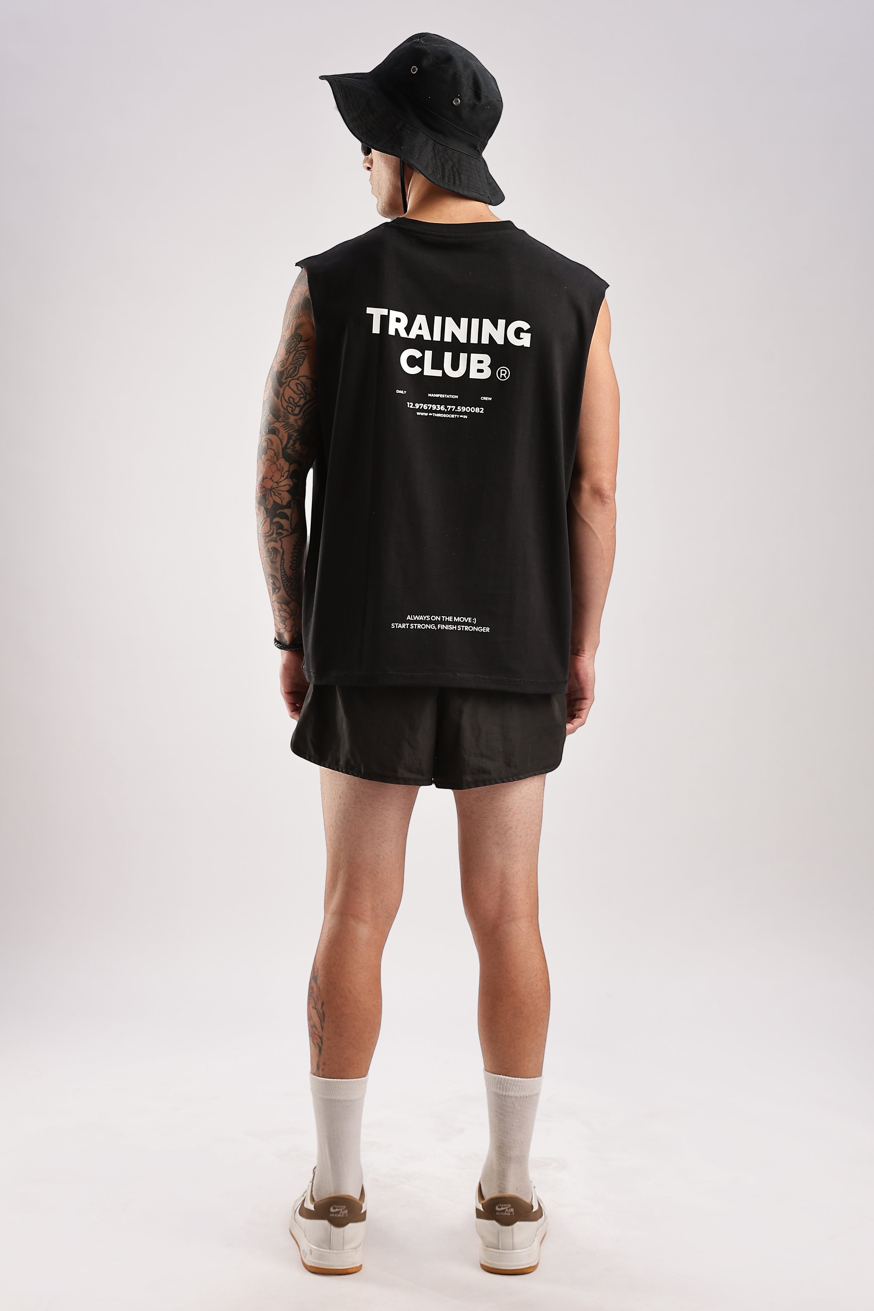 Men's black Training Club tank top, full back view