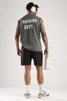 Model wearing the Grey Marl Training Dept tank showing the large Training Dept back graphic